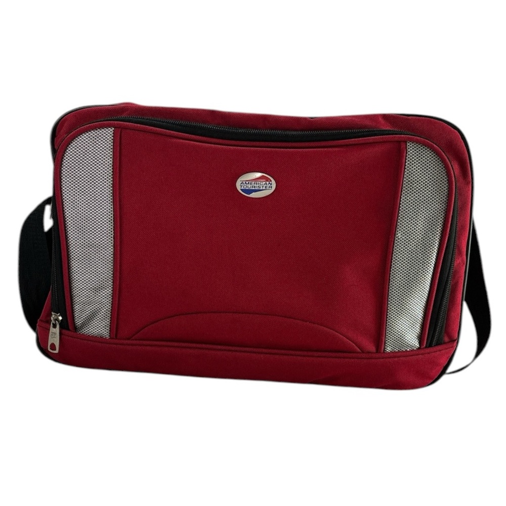 American Tourister Red Carry On Shoulder Bag Tote Soft Luggage Weekender Nylon